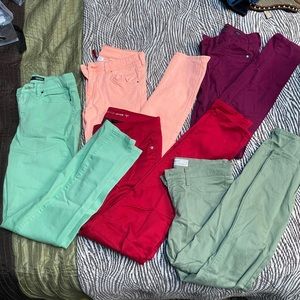 Lot of colored jeans